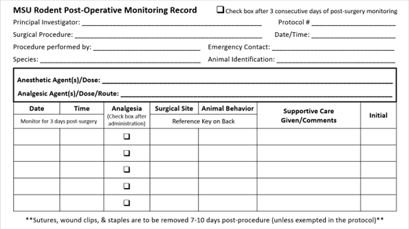Sample of a 3 by 5 post-operative care card (back)